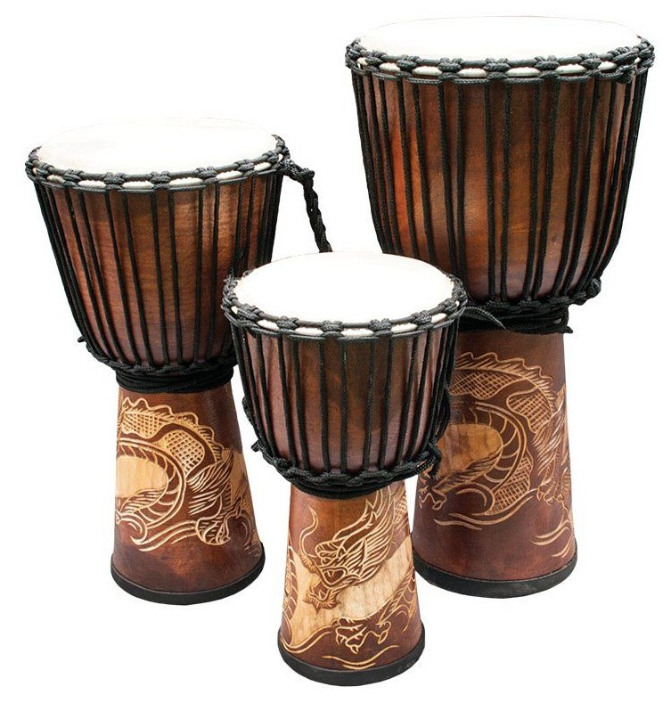 Djembe Bali Mahagón 50cm s rezbou Draka